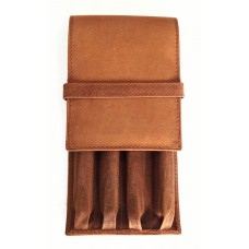 4 Pen Top Flap Case, Saddle Brown